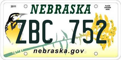 NE license plate ZBC752