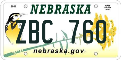 NE license plate ZBC760