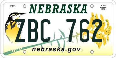 NE license plate ZBC762