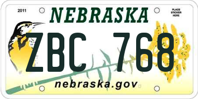 NE license plate ZBC768