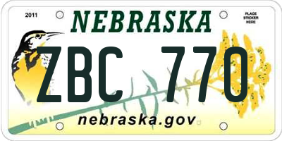 NE license plate ZBC770