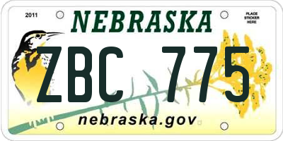NE license plate ZBC775
