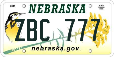 NE license plate ZBC777