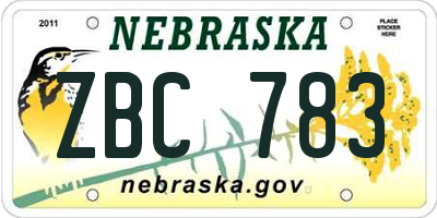 NE license plate ZBC783