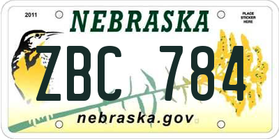 NE license plate ZBC784