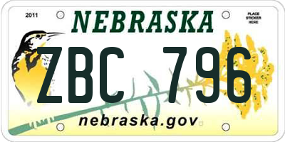 NE license plate ZBC796