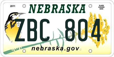 NE license plate ZBC804
