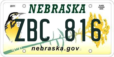 NE license plate ZBC816