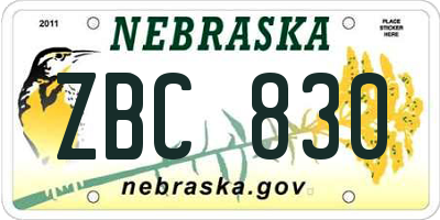 NE license plate ZBC830