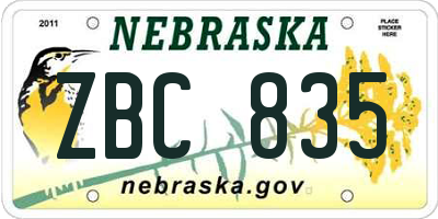 NE license plate ZBC835