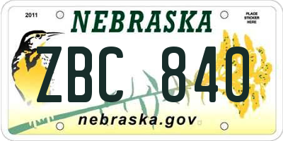 NE license plate ZBC840