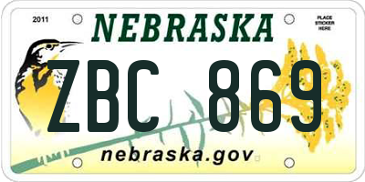 NE license plate ZBC869
