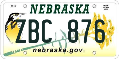 NE license plate ZBC876