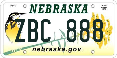 NE license plate ZBC888