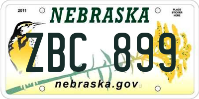 NE license plate ZBC899