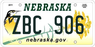NE license plate ZBC906