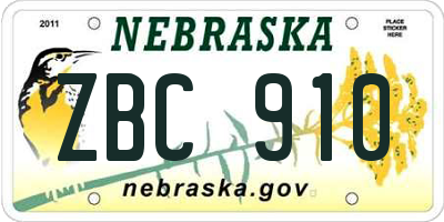 NE license plate ZBC910