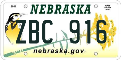 NE license plate ZBC916
