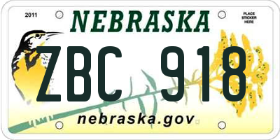NE license plate ZBC918