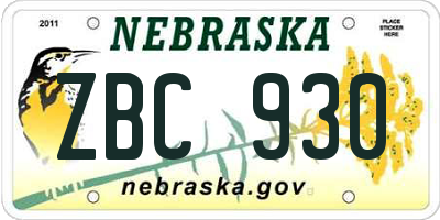 NE license plate ZBC930