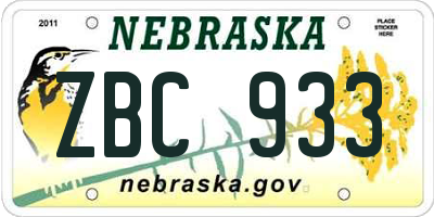 NE license plate ZBC933