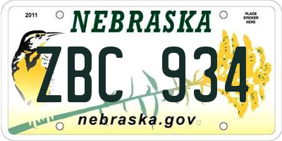 NE license plate ZBC934