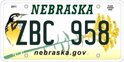 NE license plate ZBC958