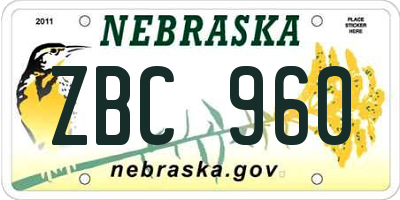 NE license plate ZBC960