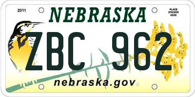 NE license plate ZBC962