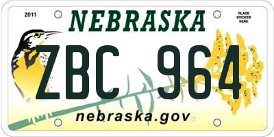 NE license plate ZBC964