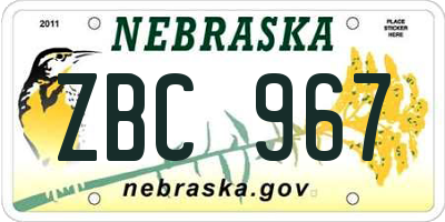 NE license plate ZBC967