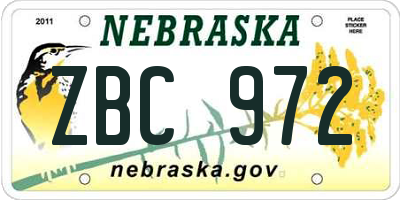 NE license plate ZBC972