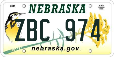 NE license plate ZBC974