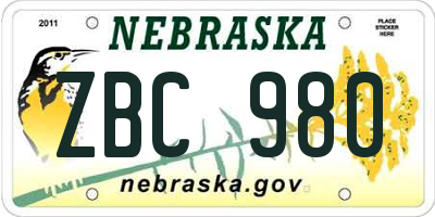 NE license plate ZBC980