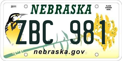 NE license plate ZBC981