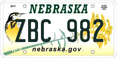 NE license plate ZBC982