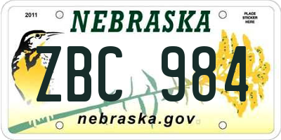 NE license plate ZBC984