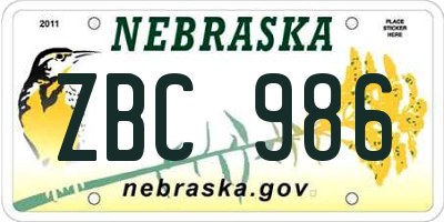 NE license plate ZBC986