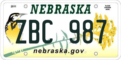 NE license plate ZBC987