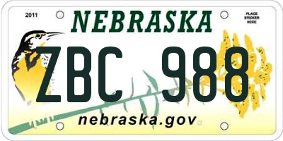 NE license plate ZBC988