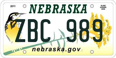 NE license plate ZBC989