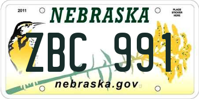 NE license plate ZBC991
