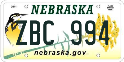 NE license plate ZBC994
