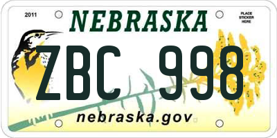 NE license plate ZBC998