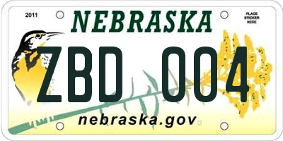 NE license plate ZBD004