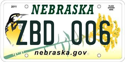 NE license plate ZBD006