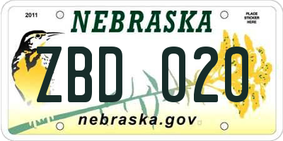 NE license plate ZBD020