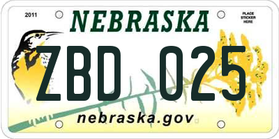 NE license plate ZBD025