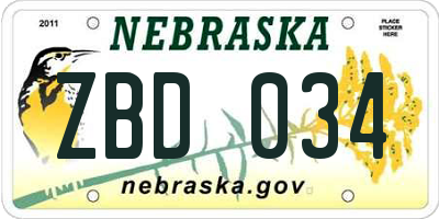 NE license plate ZBD034