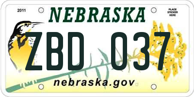 NE license plate ZBD037